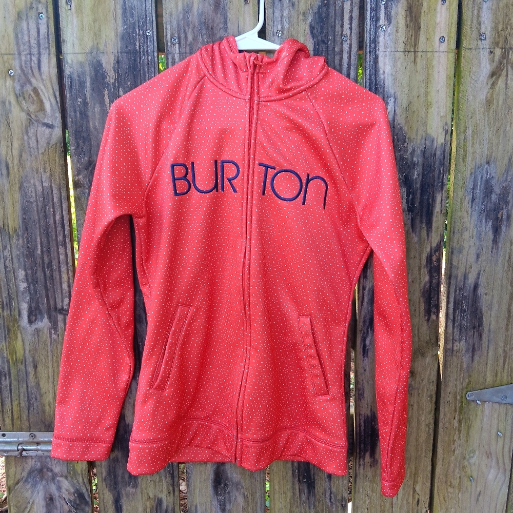 Burton Orange and White Dotted Zip-Up Ski Snowboard Layering Hoodie S